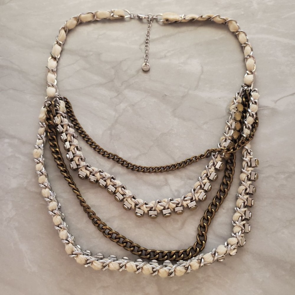 ✨ Chico's Rhinestones Crystal Ribbon Multi Chain Necklace ✨ - Picture 7 of 12